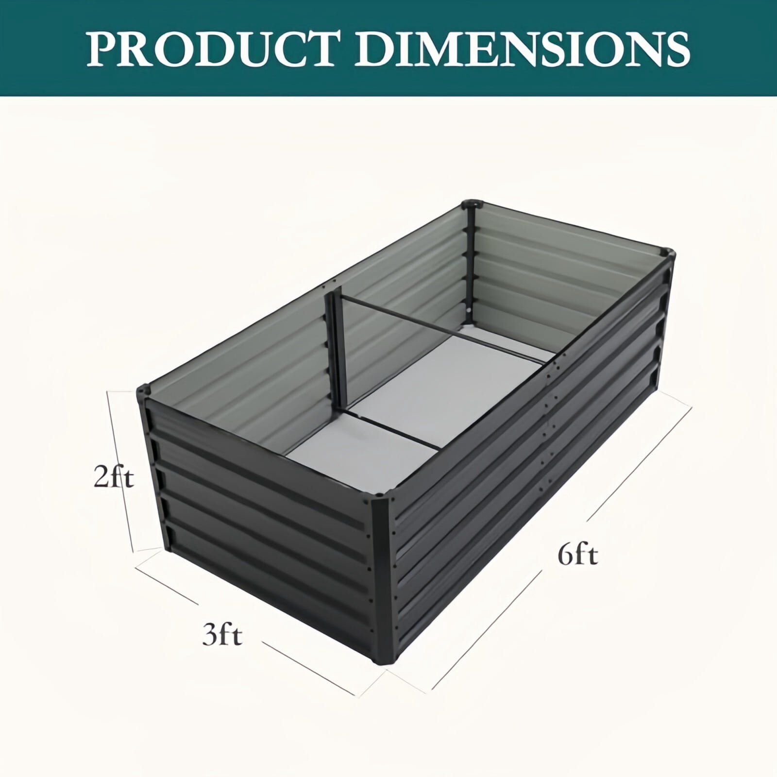 Kelno Galvanized Metal Raised Garden Bed 6x3x2ft Outdoor Planter Box for Vegetables Flowers Herbs Open Bottom Rectangular Raised Bed, Dark Gray