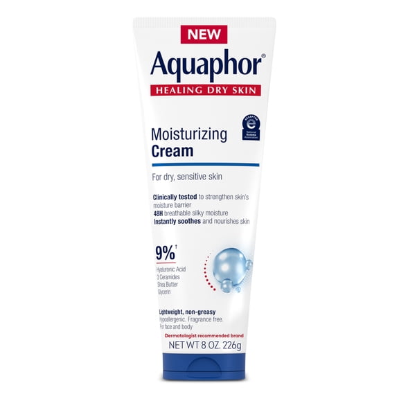 Aquaphor Moisturizing Face and Body Cream, 8 oz Tube