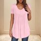 thumbnail image 2 of Camisetas Casuales de Mujer Cuello Redondo de Color Sólido con Diseño de Manga de Botón Ahuecado, Camiseta de Verano Ligera para Uso Diario, 2 of 8