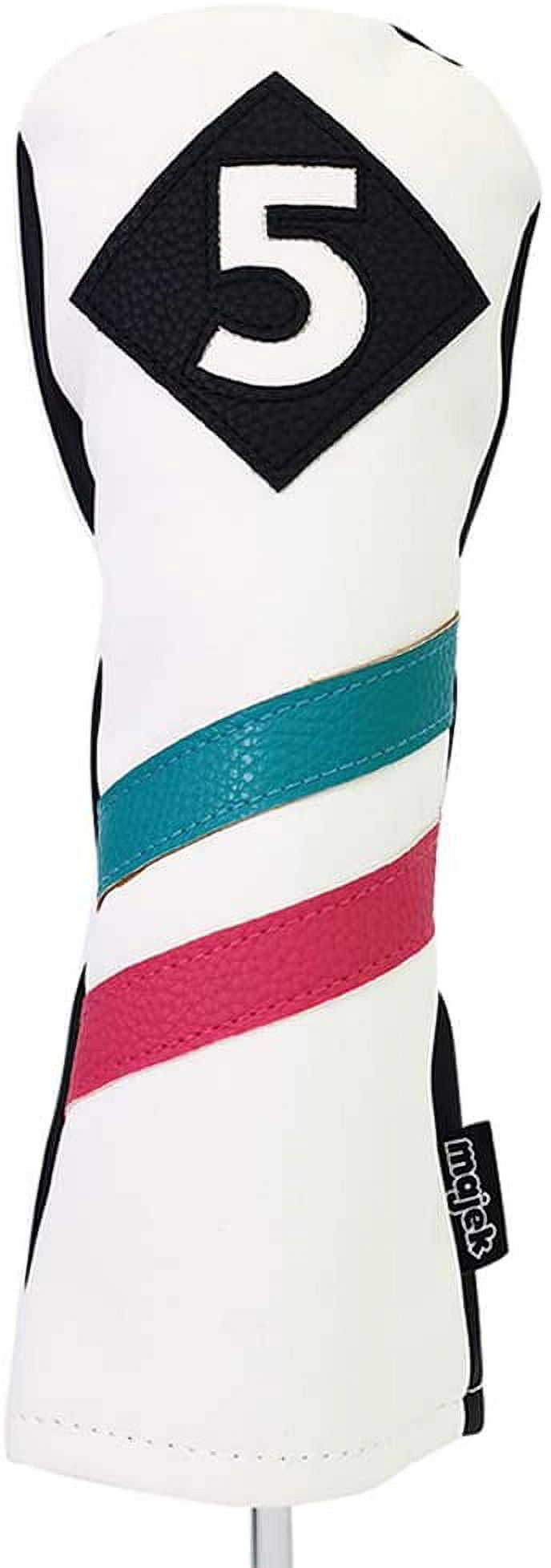 Majek Golf Vintage Headcovers White Seafoam Teal Pink Stripe Premium Retro Leather Style 1 & 5 Driver and Fairway Head Covers Fits 460cc Drivers and All Modern Metal Woods Custom Design in California
