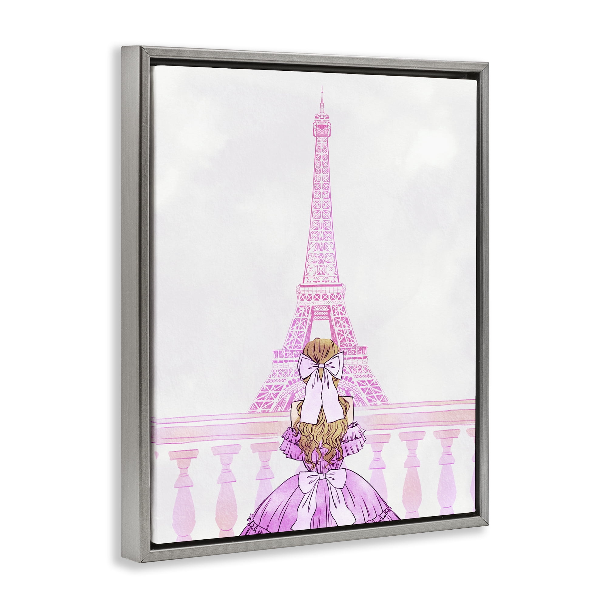 Stupell Industries Pink Gown & Eiffel Tower Gray Framed Floater Canvas Wall Art, design by Ziwei Li