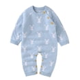 thumbnail image 1 of HNMKIU Combinaison Tricotée en Tricot à Manches Longues Printemps Automne Décontractée Confortable Douce Lapin Adorable Mignonne à la Mode Col Ras du Cou à Boutons-Pression Vêtements pour Garçon Fille Bleu Pâle,6-12 Mois, 1 of 6