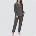thumbnail image 4 of BLTIBY Fleece Pajama Sets for Women 2 Piece Crew Neck Fuzzy Long Sleeve Pants Loose Casual Sleepwear Outfits with Pockets Dark Gray S, 4 of 6