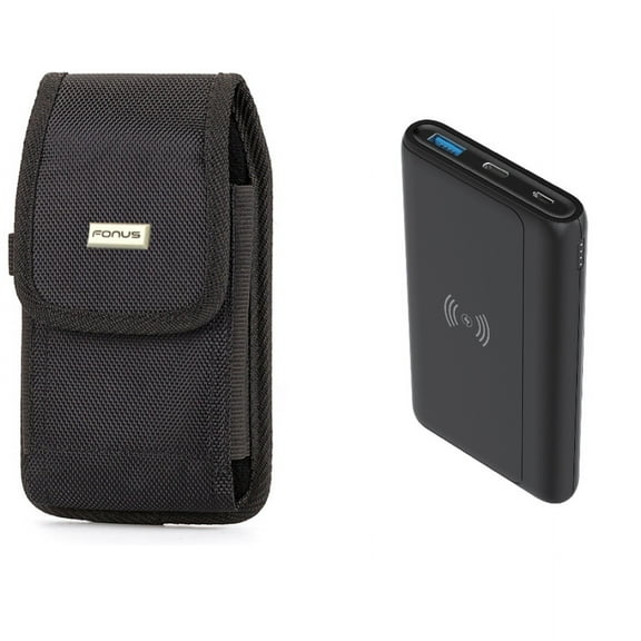 Case Belt Clip & 10000mAh Power Bank for iPhone 15 Pro - Rugged Holster Canvas Cover and Wireless Charging Backup Battery Portable Charger Slim A9Z for iPhone 15 Pro (6.1")