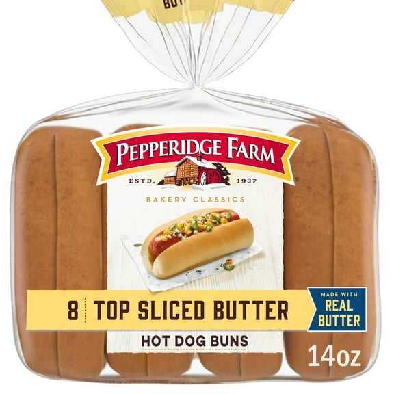 Pepperidge Farm Butter Hot Dog Buns, Top Sliced, 8-Pack Bag
