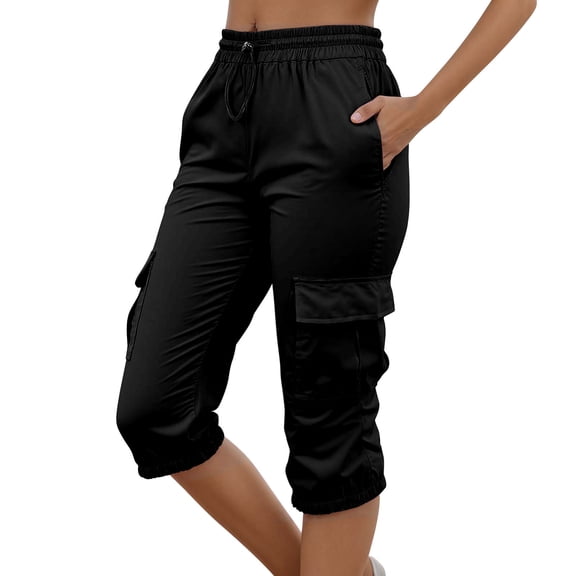 EDFBUYKRS Female Women Pants Casual Sweat Pants for Womens Petite Length 2026 Women's Elastic Waistband Pocket Solid Color Quarter Workwear Pants Xl