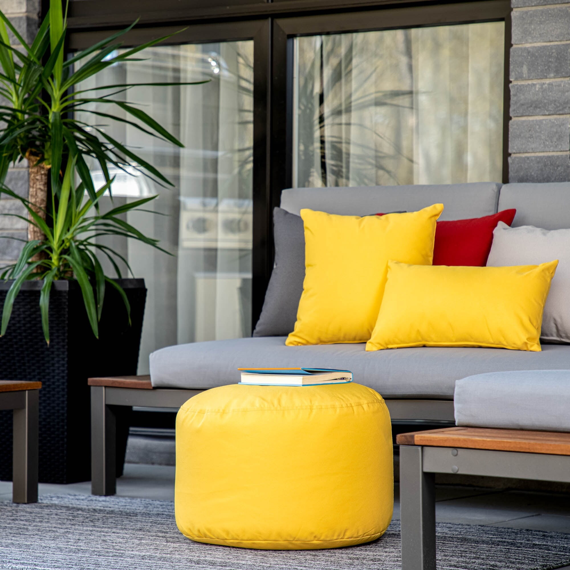 Gouchee Home Soleil Indoor/ Outdoor Ottoman Pouf Yellow - Walmart.com