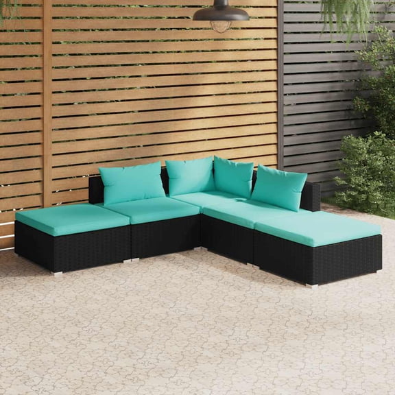 vidaXL 5 Piece Patio Lounge Set with Cushions Poly Rattan Black