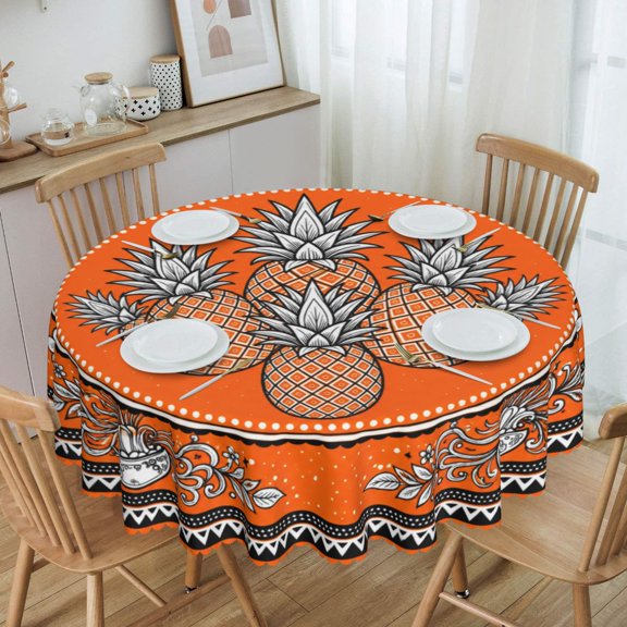 Pineapple Octopus Round Tablecloth Polyester Waterproof & Washable 60" Table Cloth Indoor and Outdoor for Kitchen Dining Party Picnic Table Cover