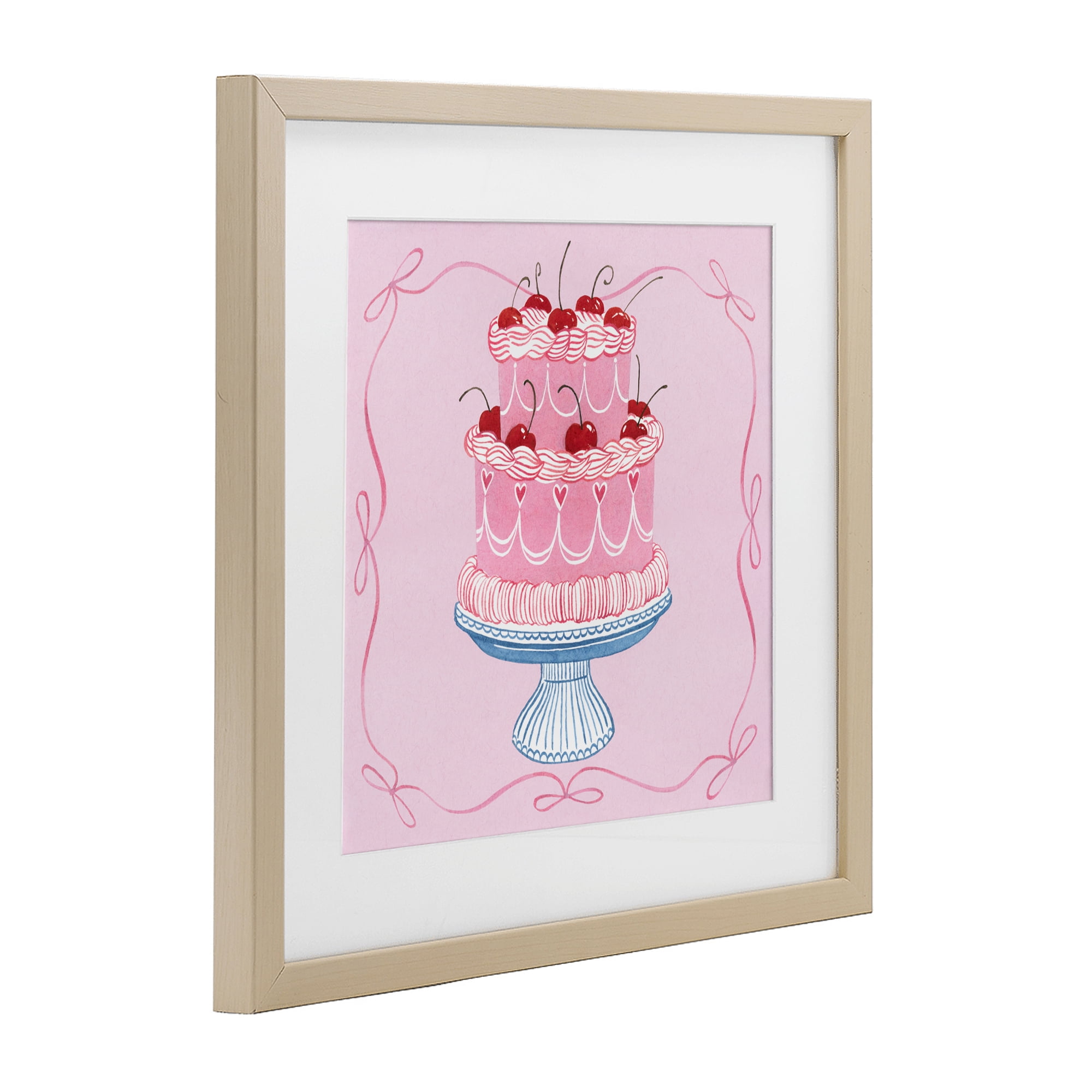 Stupell Industries Romantic Pink Cherry Cake Birch Framed Print Under Glass, design by Grace Popp