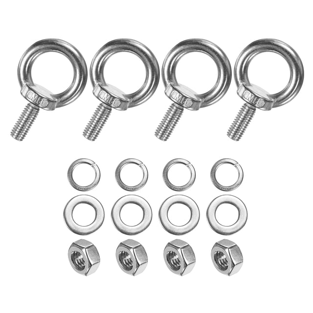 Uxcell 4-Sets Stainless Eyebolt M8x20mm Shoulder Lifting Eye Bolt with Nuts Washers Male Screw Thread Ring
