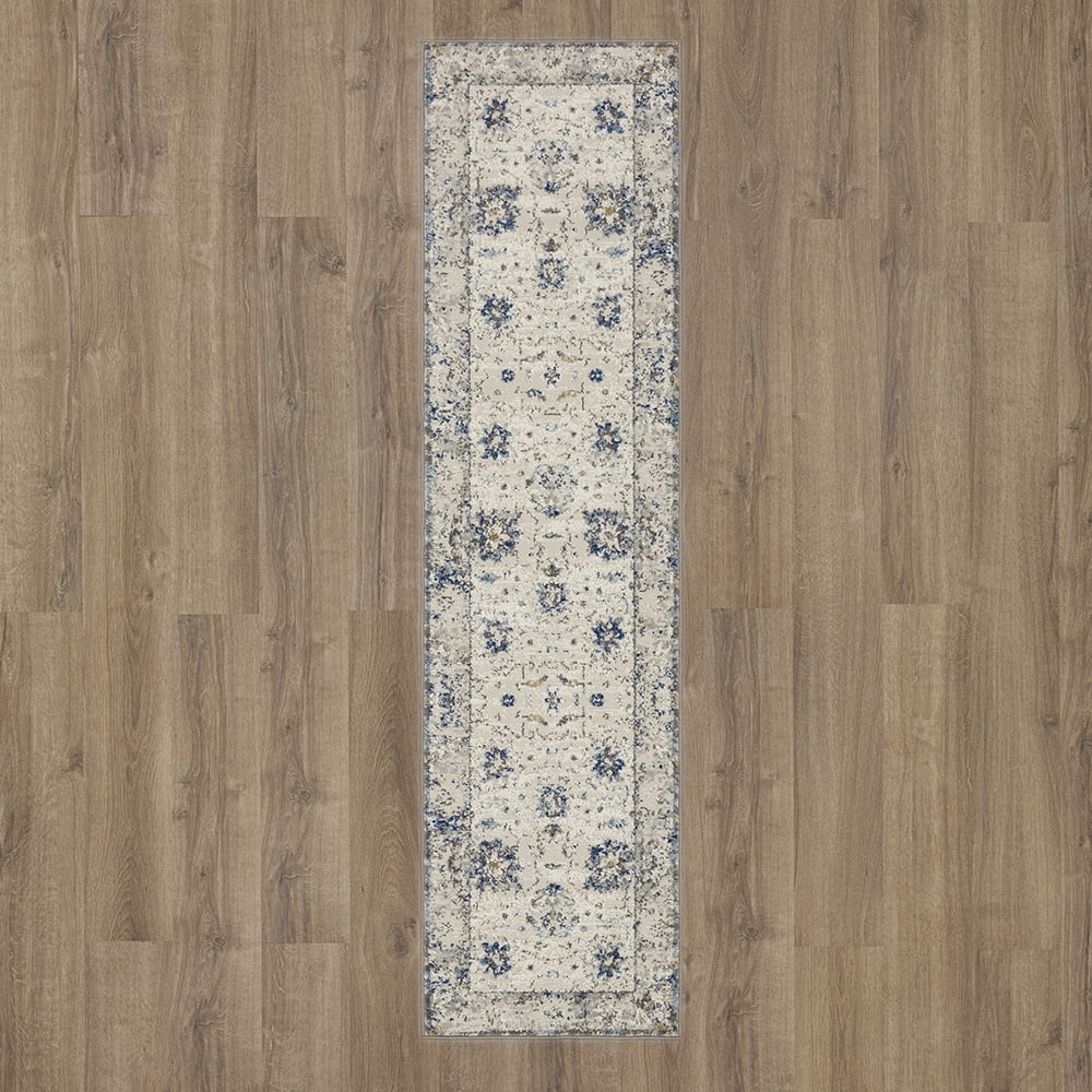 Mohawk Home Fenton Washable Low Pile Stain and Fade Resistant Indoor Runner Rug, Grey/Dark Blue, 2' X 10'