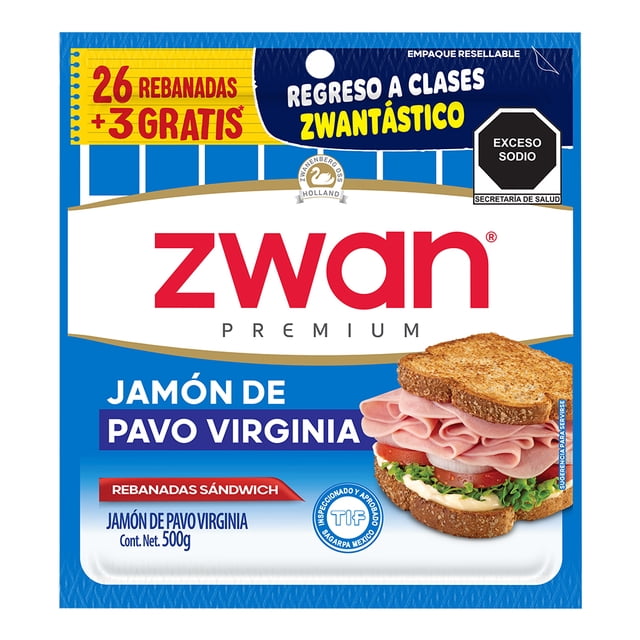 Jamón de Pavo Zwan Virginia Premium Rebanadas para Sándwich 500 g