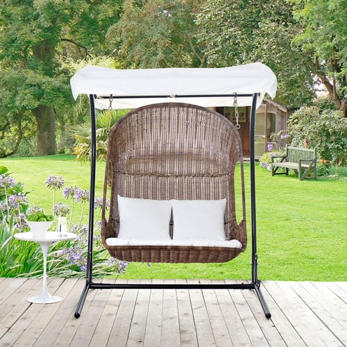 Modway Vantage Outdoor Patio Wood Swing Chair, Brown/White Walmart