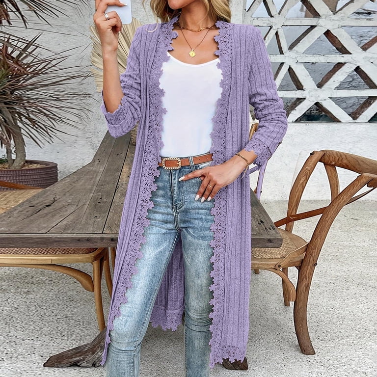 Knit Cardigan Sweater Mid Length Jackets for Women Long Sleeve