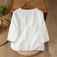 thumbnail image 4 of Ounisa Vintage Floral Embroidery Cotton Linen Tops for Women Chinese Frog Button 3/4 Sleeve Loose Casual Blouses Shirts, 4 of 9