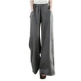 thumbnail image 2 of GaThRRgYP Plus Size Pants for Women,Women's Casual Loose Pants High Waist Solid Color Cotton Linen Side Drawstring Belt Wide Leg Pants, 2 of 6