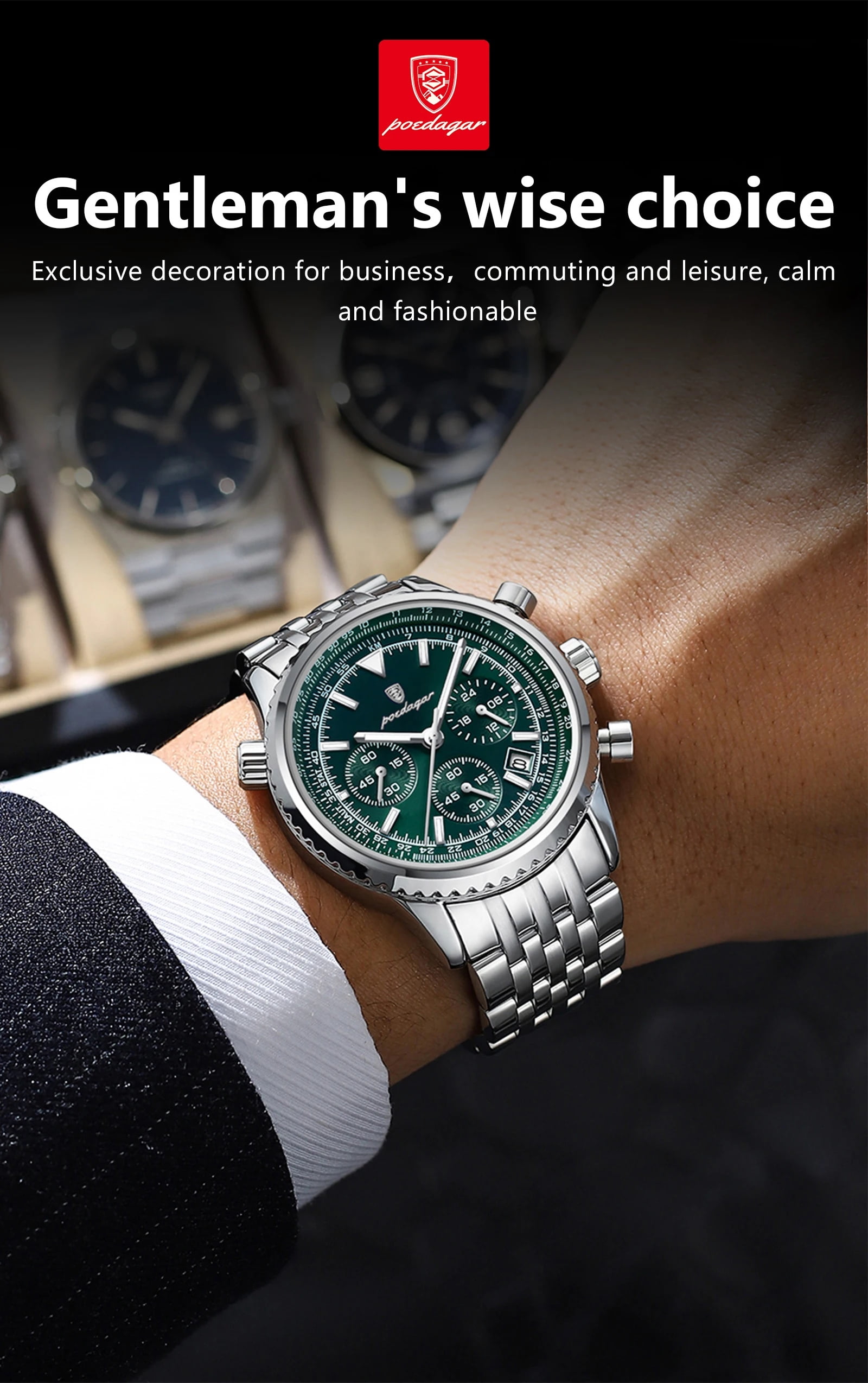 Poedagar Man Wristwatch Sport Quartz Stainless Steel Male Watches Waterproof Chronograph Watch