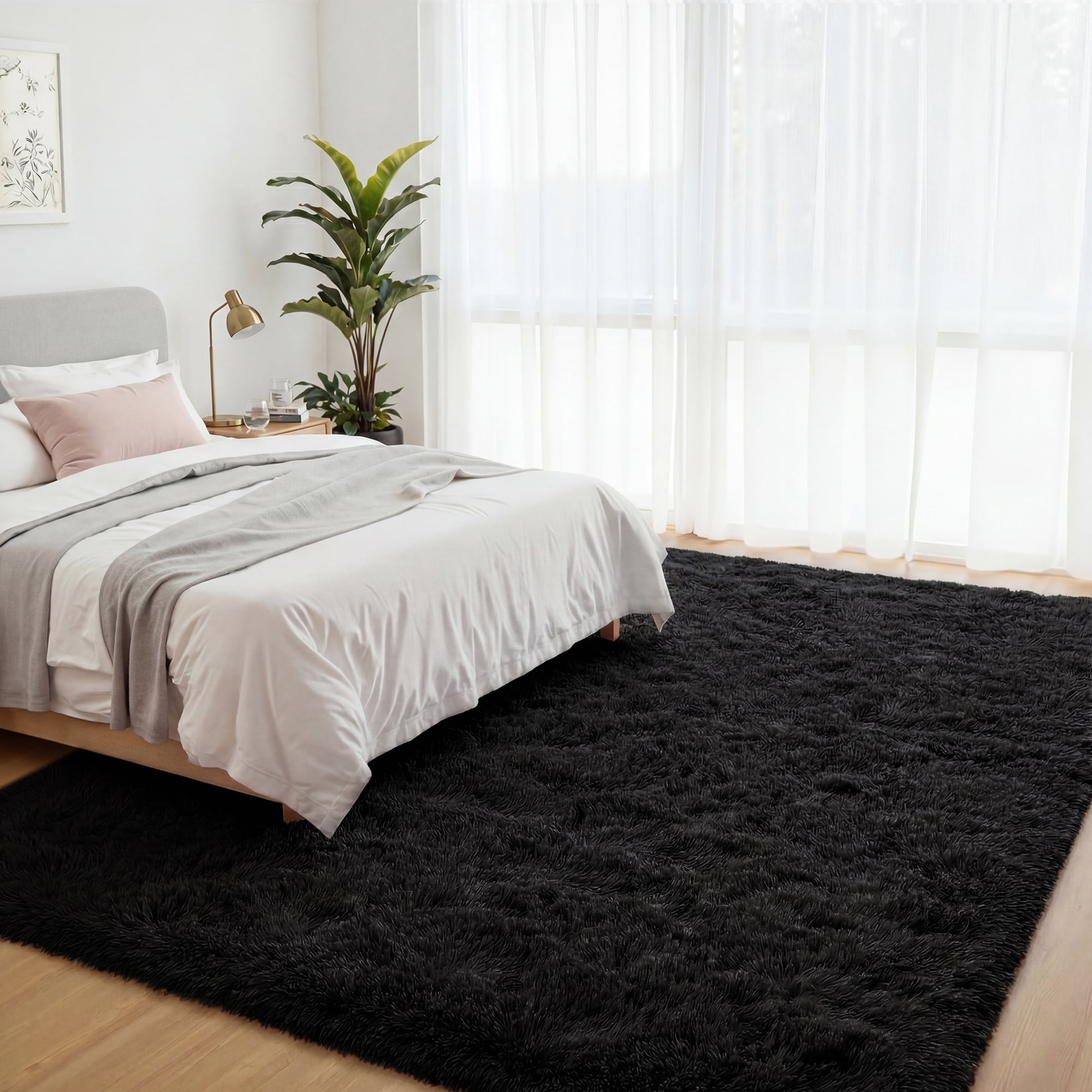 Lalado 8ft x 10ft Area Rug, Soft Fluffy Indoor Shag Area Rugs for Living Room Bedroom Decor Carpet, Black