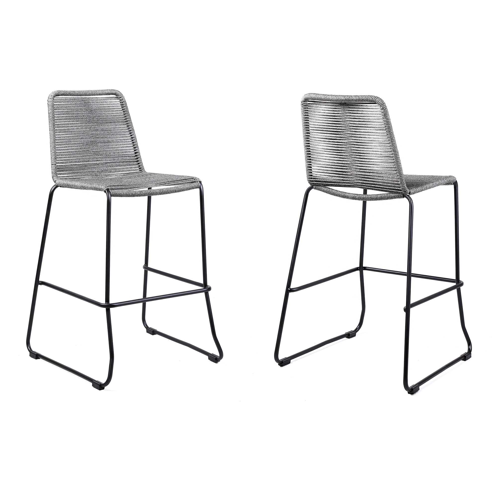 Shasta 30" Outdoor Metal and Gray Rope Stackable Barstool - Set of 6
