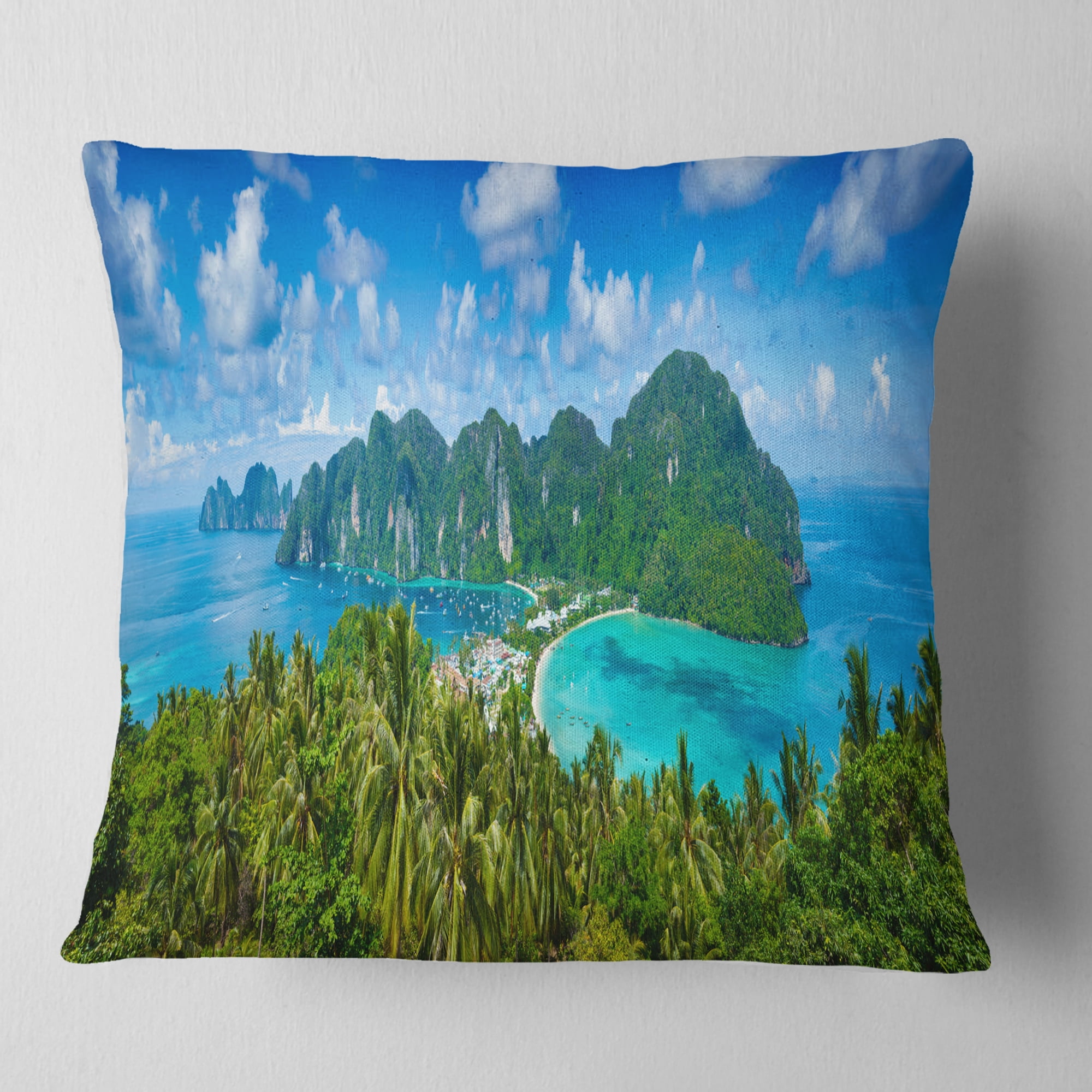Designart Tropical Island Panorama - Photography Throw Pillow - 16x16