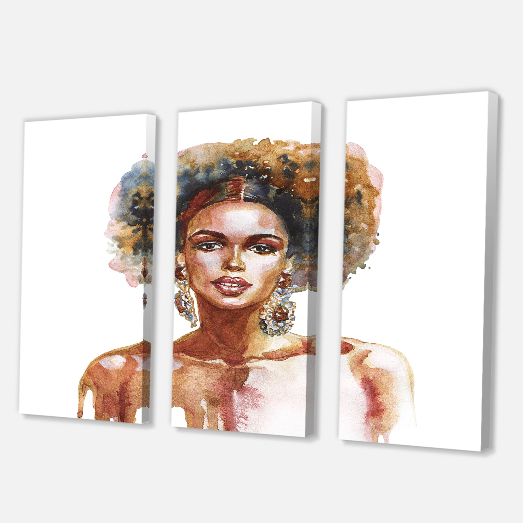 Designart ' Portrait of Afro American Woman V ' Modern Canvas Wall Art Print