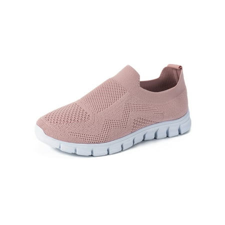 

UKAP Women Sock Sneakers Slip On Walking Shoes Knit Upper Flats Comfortable Casual Sneaker Ladies Mesh Breathable Pink 7