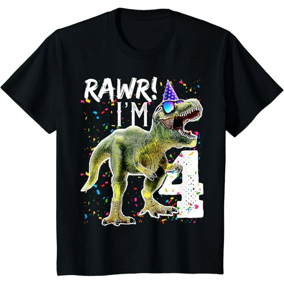 Rawr I'm 4 Dinosaur Birthday Shirt – T-Rex Party Tee for Boys and Kids