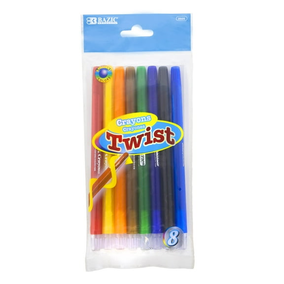 BAZIC 8 Color Twistable Crayons, Twist Up Propelling Crayon, 1-Pack