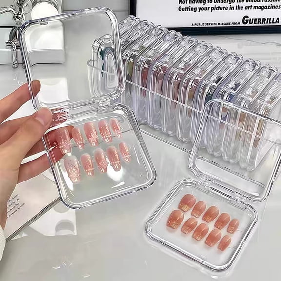 10PCS Press-On Nail Storage Acrylic Boxes with Adhesive Sheets Transparent Clear Nail Boxes Jewelry Storage Tool&Accessories
