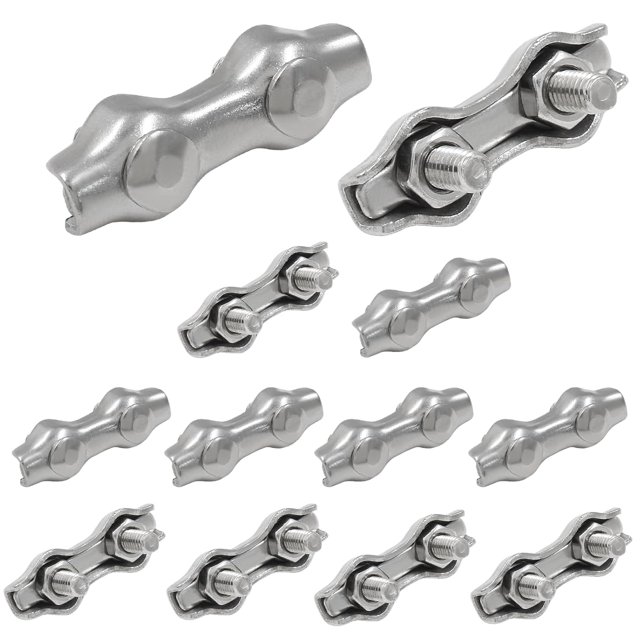 HUGFEGWE 12Pcs M2 304 Stainless Steel Double Wire Rope Clip Cable Clamps for 1/16 Inch Diameter Wire Rope CJB91-55185
