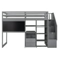 thumbnail image 2 of Kacho Twin Size Loft Bed with Pullable Desk and Storage Shelves, Staircase and Blackboard, Solid Wood Loft Bed Frame, Space Saving Storage Bed, for Teens Adults, Maximized Space, Gray, 2 of 7