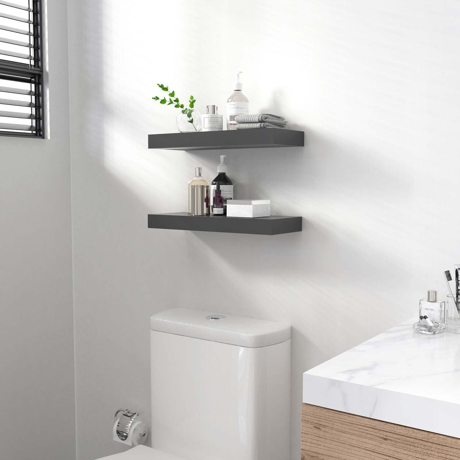 Ballucci 16" Floating Shelves for Wall, 2-Pack with Invisible Brackets, 6" Deep, Black