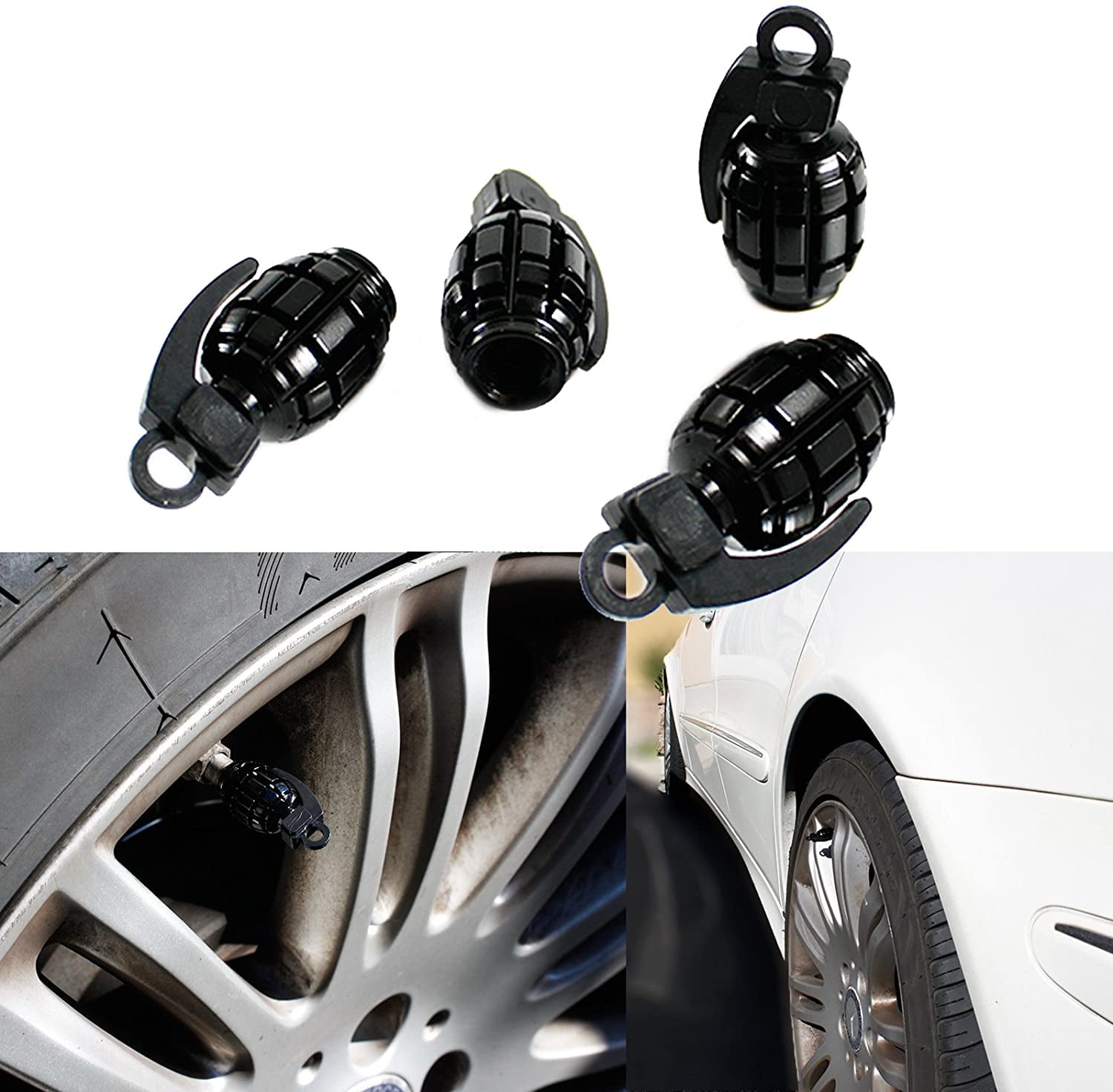 Black LIOOBO 5pcs Car Tire Stem Valve Caps Grenade Shape Metal Car Tire Air Valve Caps Dust Stems Cover for Cars Bike Motorcycle