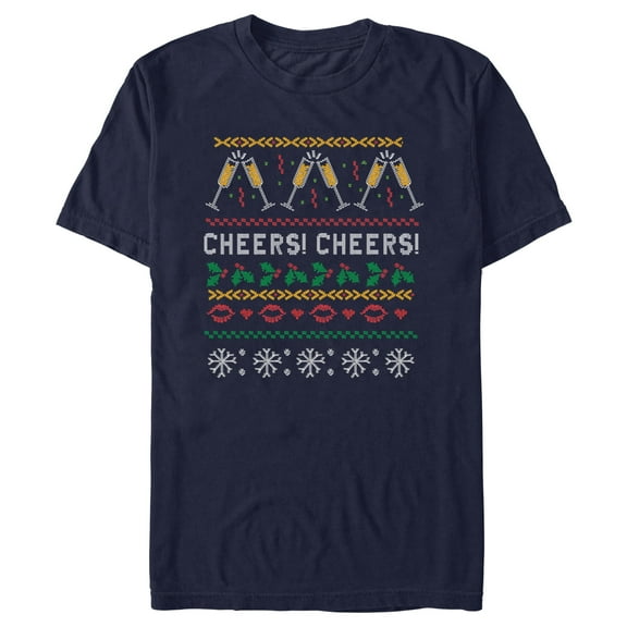Men's CHIN UP Ugly Christmas Cheers Graphic Tee Navy Blue 3X Large