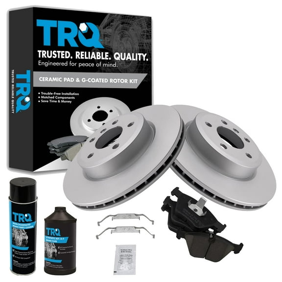 TRQ Brake Pad & Coated Rotor Front Ceramic Kit w/Chemicals for 04-10 BMW X3 E83 BKA24396