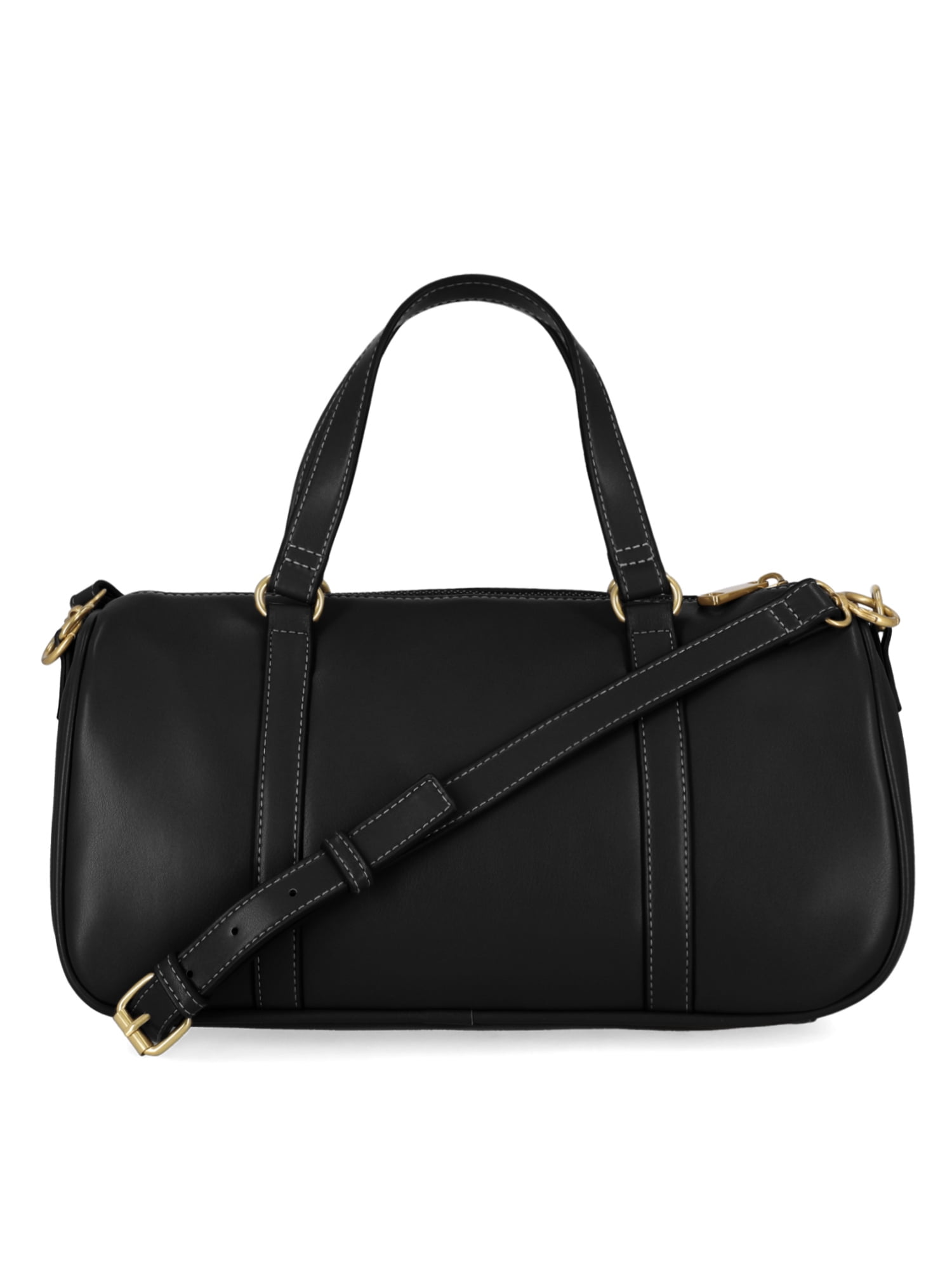 Free Assembly Women's Faux Leather Frame Satchel Handbag, Black