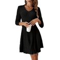thumbnail image 3 of Robe Courte en Tricot Côtelé à Manches Longues pour Femmes Automne Hiver à Col en V Décontractée Évasée Ligne A Robe Chandail Noir m, 3 of 9