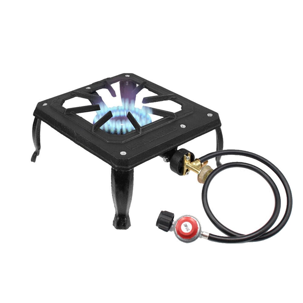 JIAN YA NA Outdoor Propane Burner, Portable Single-Burner Camping Stove LPG Gas Cooker with High Pressure Regulator Hose for Outdoor Cooking BBQ, Black