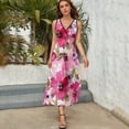 thumbnail image 3 of Watercolor Flowers Pink Fuchsia Womens Night Club Maxi Dress V Neck Sleeveless Bohemia Long Dresses, 3 of 9