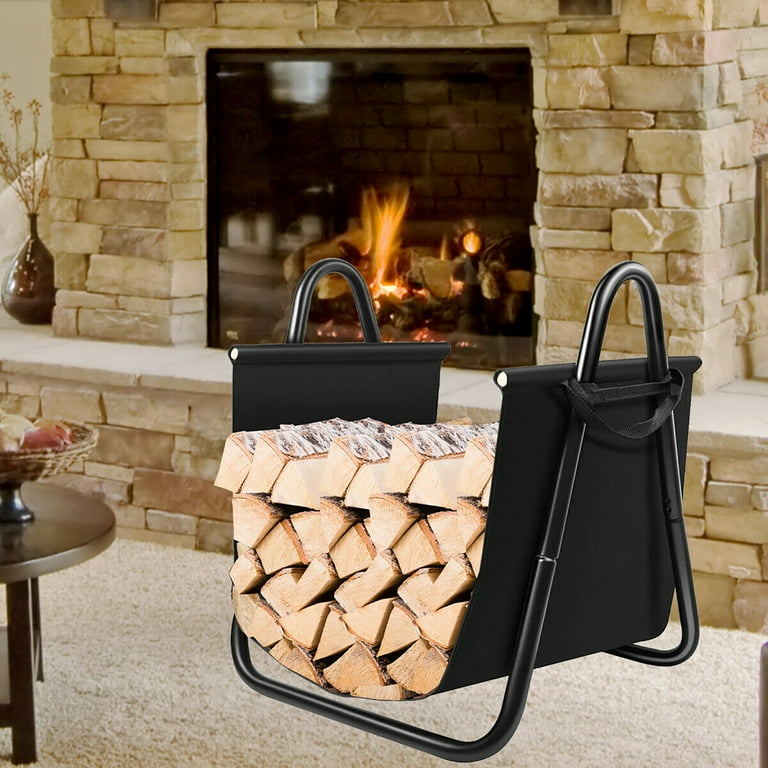 Costway Firewood Rack Log Holder W/ Canvas Tote Carrier for Fireplace Outdoor Backyard Costway Firewood Rack Log Holder W/ Canvas Tote Carrier for Fireplace Outdoor Backyard