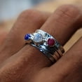 thumbnail image 3 of LD DESIGNS - Hammered Spinner Ring | Wide Band Sterling Silver Trio Stone Moonstone Garnet Lapis Jewelry, 3 of 4