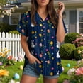 thumbnail image 6 of larppty Women's Easter Bunny & Eggs Print Short Sleeve Button Down Shirt Floral Heart Hawaiian Camp Shirt for Beach Vacation Party Top（Navy， XL）, 6 of 6