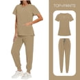 thumbnail image 2 of Scrubs Set for Women Medical Nurse Uniform Suit Stretch Classic V-Neck Top & Jogger Pants with Multi Pocket, Khaki L, 2 of 9