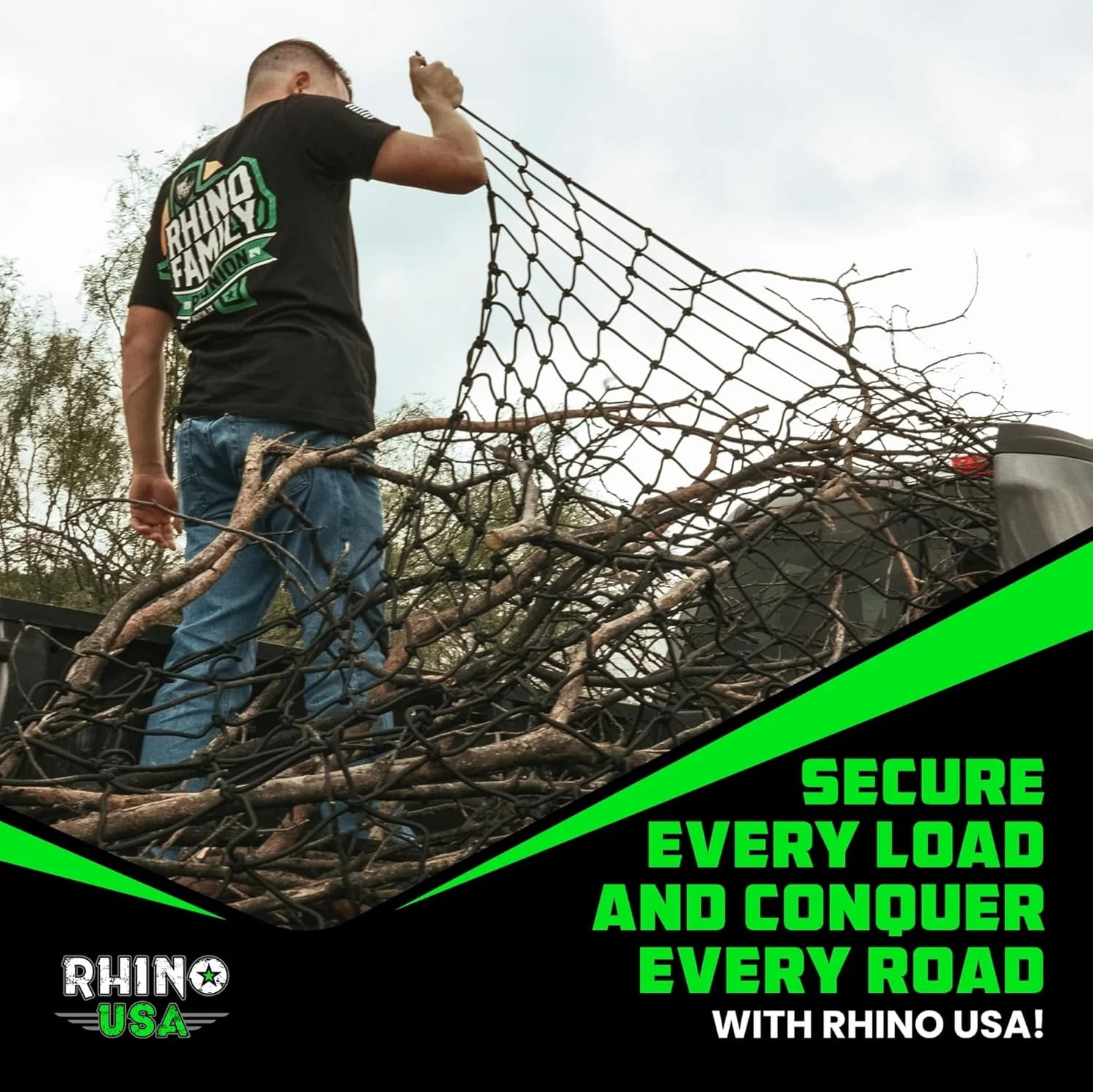 Rhino USA Double Thick Heavy Duty Bungee Cargo Net with 6 Metal Carabiners and Storage Bag