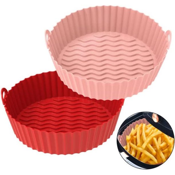 2 Pack Air Fryer Silicone Pot, 7.5 inch Reusable Non Stick Air Fryer Silicone Liner Round Tray