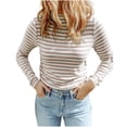 thumbnail image 1 of Blouse Décontractée à Manches Longues pour Femmes, Col Roulé Imprimé, Haut en Tricot Rayé, Tenue Basique Confortable pour l'Automne et l'Hiver, 1 of 6