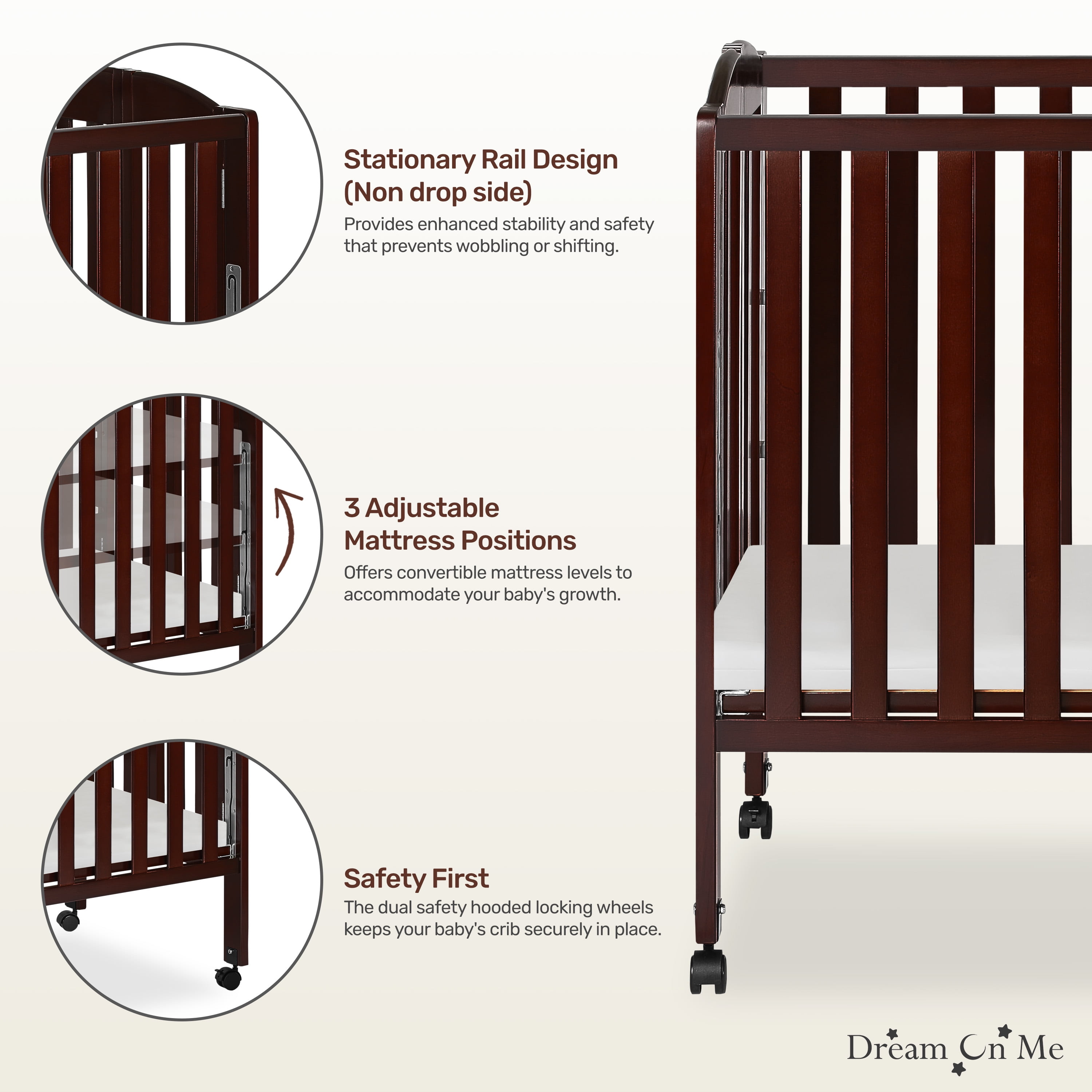 Dream On Me 3-in-1 Portable Crib Espresso