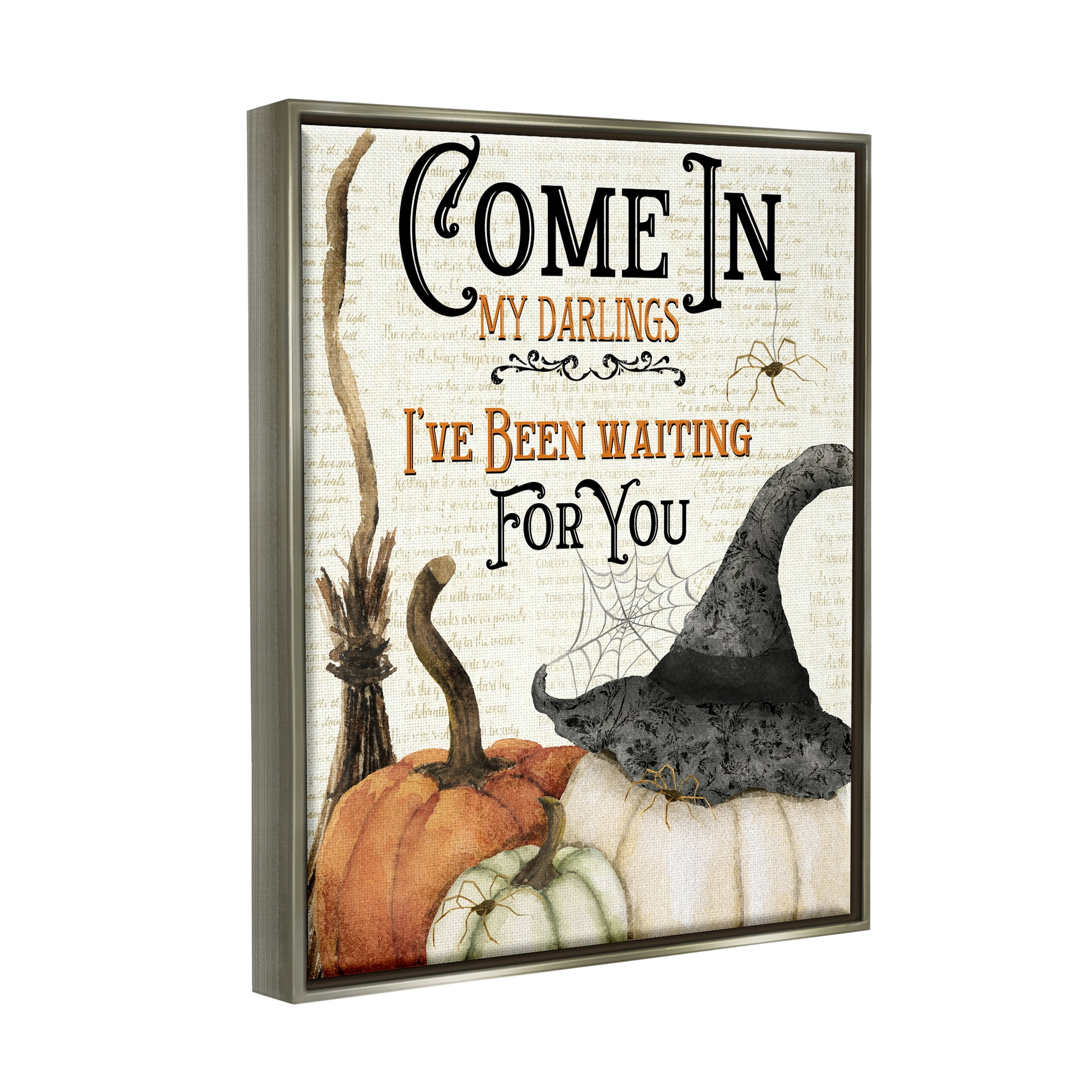 Stupell Industries Come In Spooky Halloween Holiday Painting Gray Floater Framed Canvas Art Print Wall Art, 17 x 21