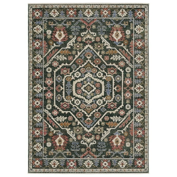 Oriental Weavers Hastings Area Rug - HA02B - 6'7" x 9'6" - in Green/ Pink - Vintage Inspired, Stain Resistant, Family and Pet Friendly , Dining, Living Room Rug